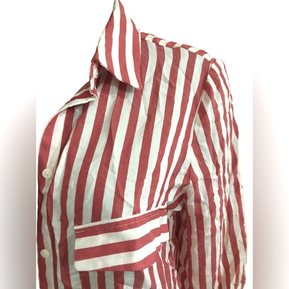 Zara red white striped button down front long sleeve blouse shirt size‎ XS new - Picture 5 of 11